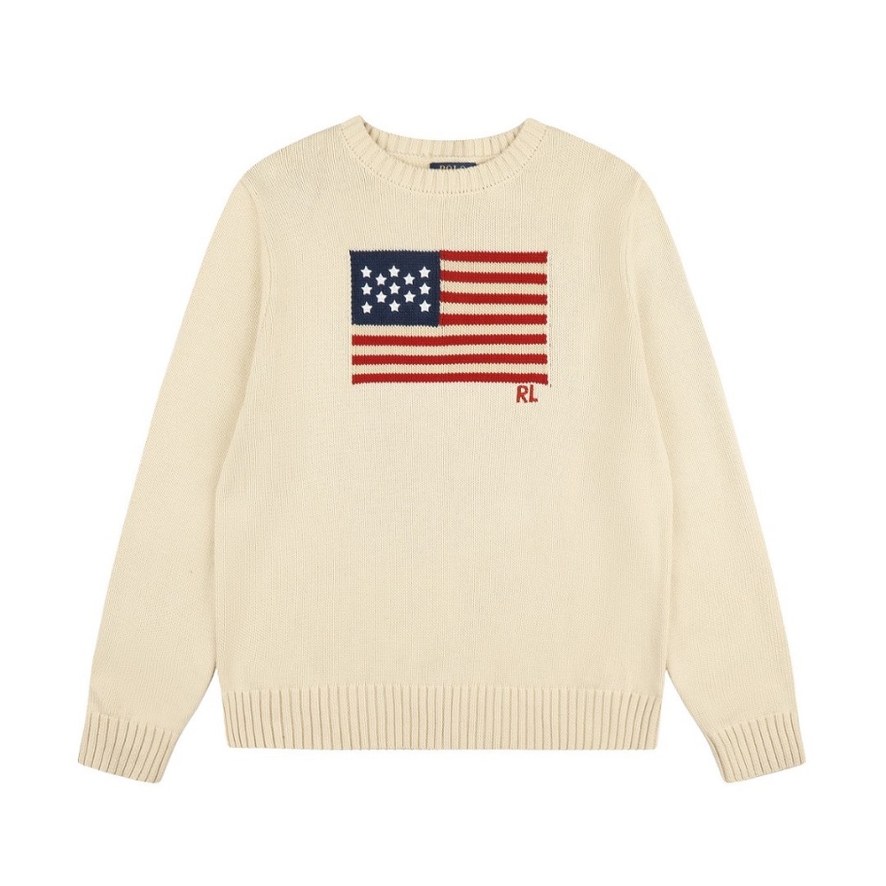 Ralph Lauren Cream Crewneck Sweater with Flag Motif